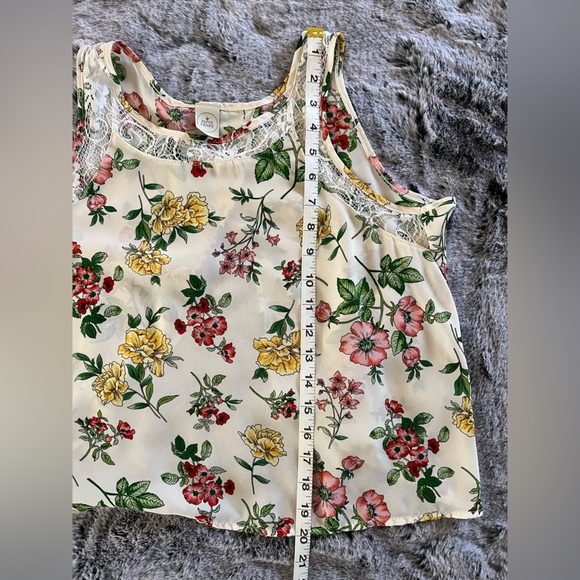 Paper Crane Floral Open Back Top, lace sheer sleeveless, size small EUC - Picture 7 of 9